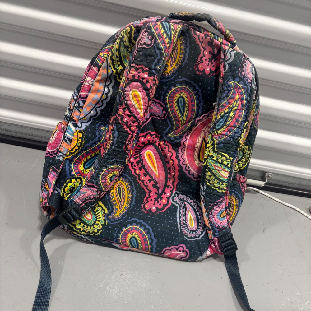 Vera Bradley Campus Backpack Quilted Cotton Multi-Color Paisley Navy Blue - Picture 5 of 7